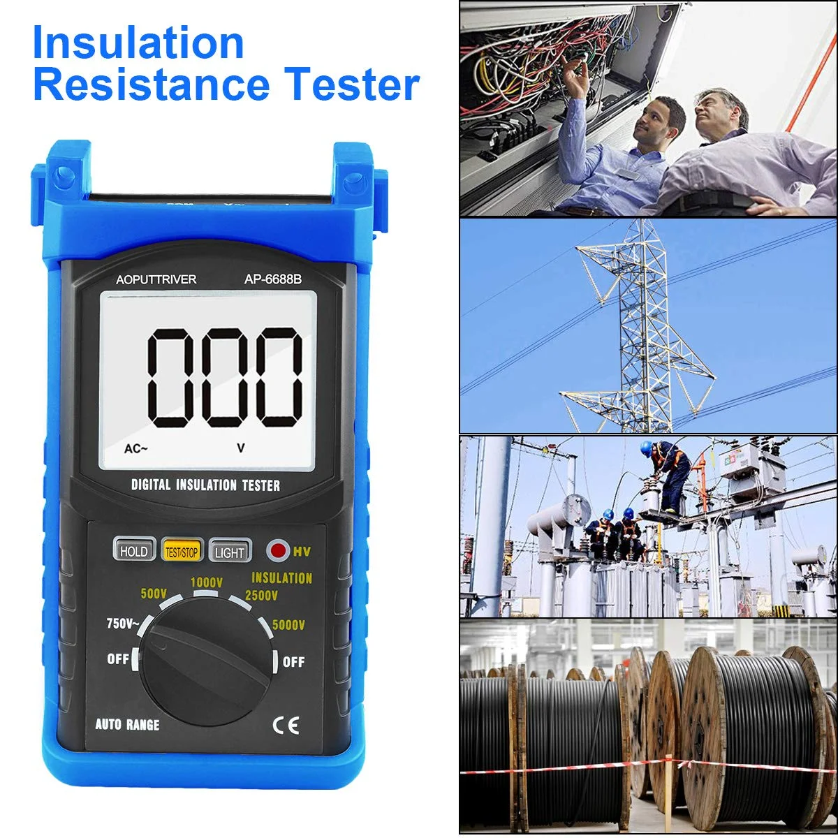 

HoldPeak 5000V Digital Insulation Resistance Tester Auto Range Megohmmeter, AC Voltage Testing Portable Tool for Electricians