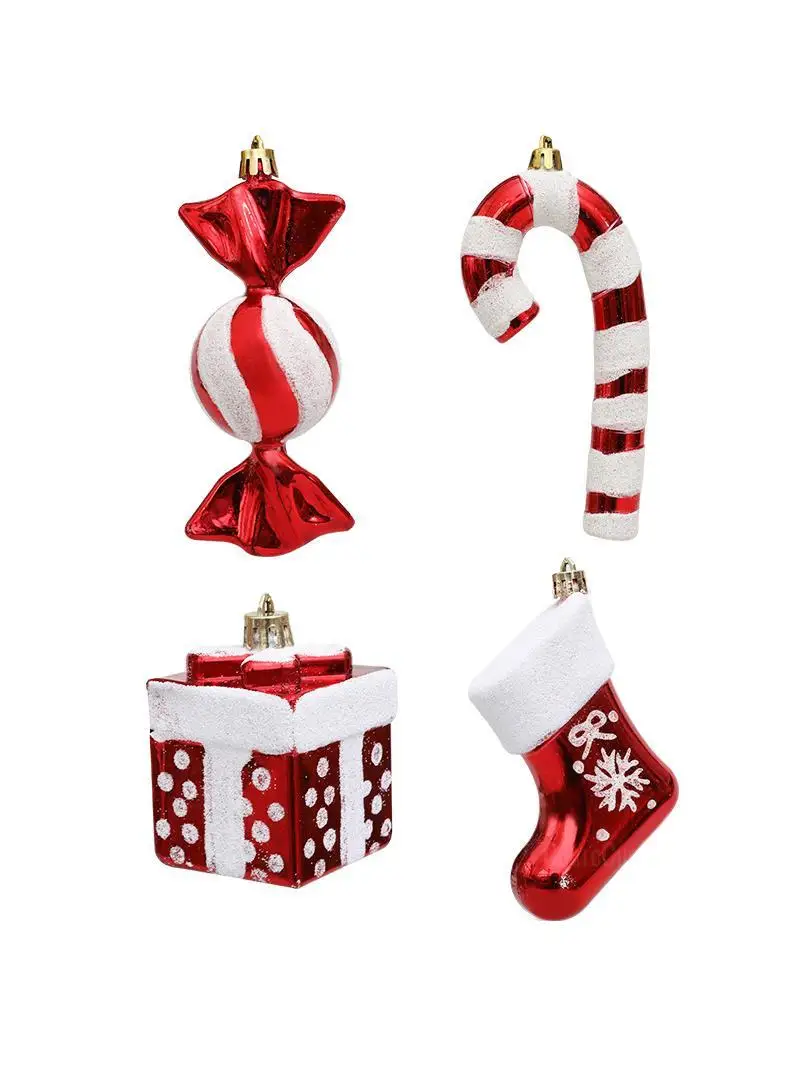 

Christmas Candy Cane Gift Box Boots Four-piece Combination Pendant Christmas Tree Decoration Props Christmas Ornaments