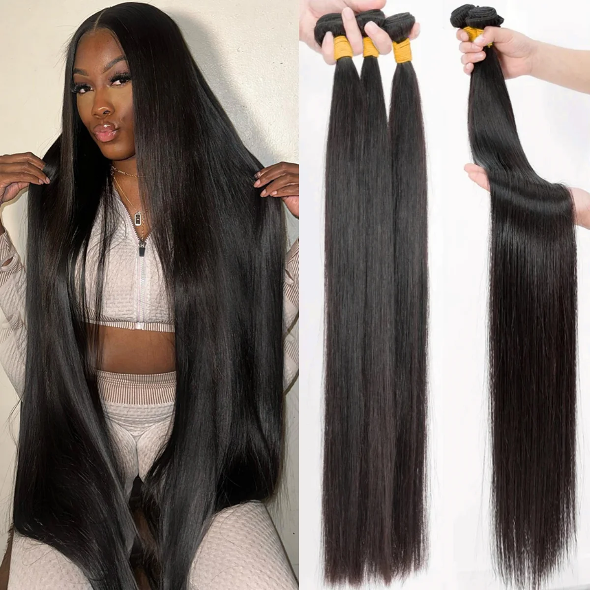 Straight Human Hair Bundles 24 26 28 Inch 3 4 Bundle Deals 100% Natural Human Hair Weaving Raw Burmese Hair Bundle For Extension