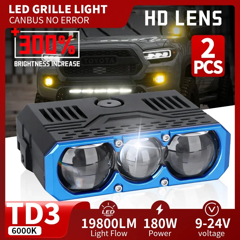 

2PCS Triple Lens LED Spotlight 180W 6000K olenoid Beam Switching Headlight 19800LM Universal Car Grille Lamp Motorbike Fog Lamp