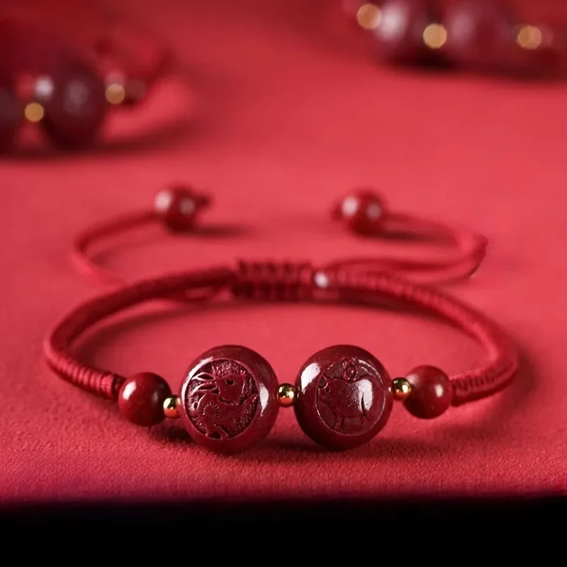 

Natural cinnabar bracelet, natal year, zodiac triple red rope bracelet for men and women