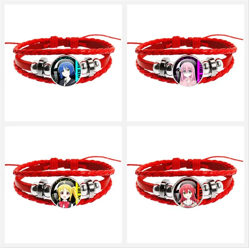 BOCCHI THE ROCK Cosplay Bangle Anime Character Gotoh Hitori Yamada Ryo Glass Cabochon Red Cartoon Leather Bracelet Gift Jewelry