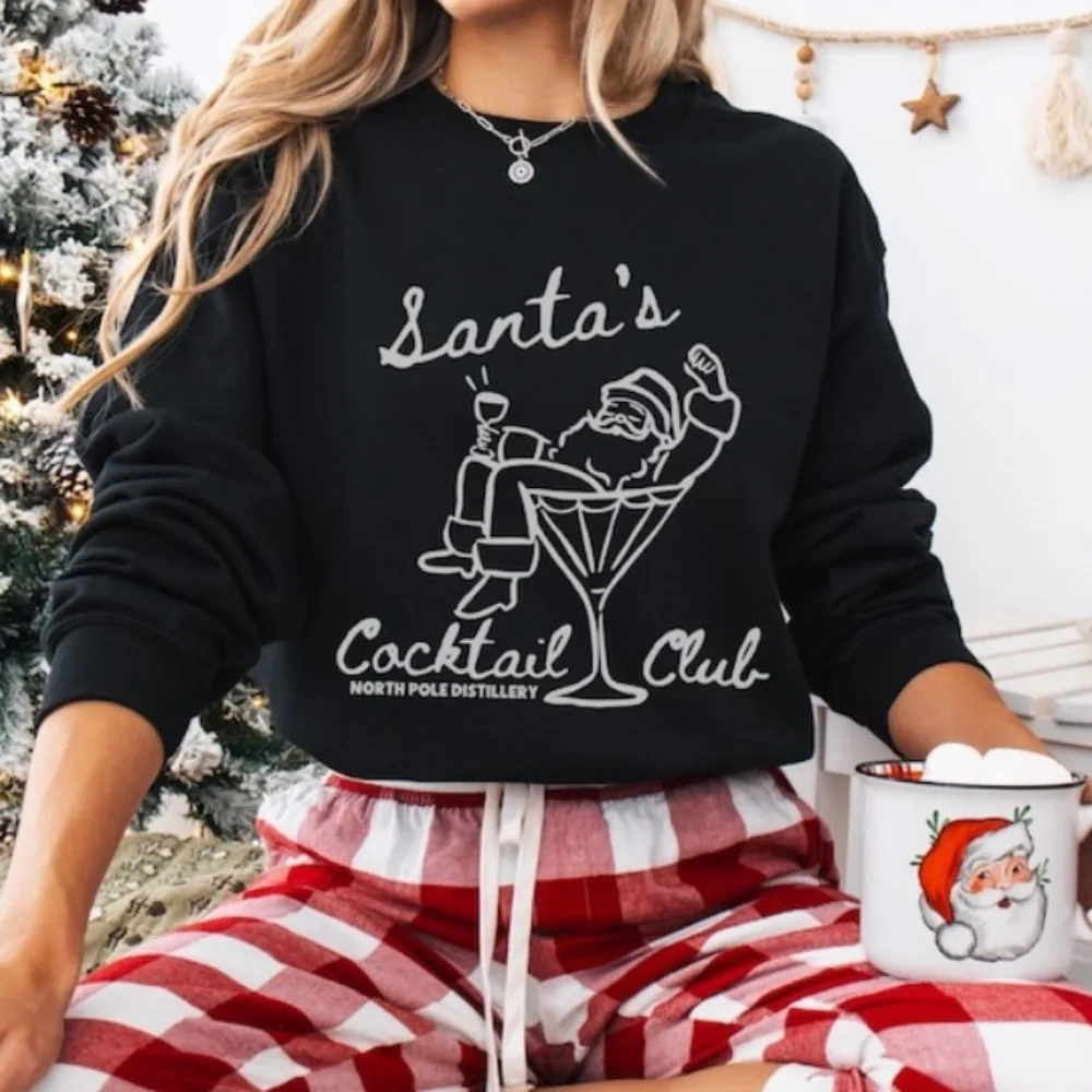 Drôle joyeux noël Martini femmes sweat noël Cocktail sweats à capuche Santa Coctail Club pull hiver sweats à capuche femmes