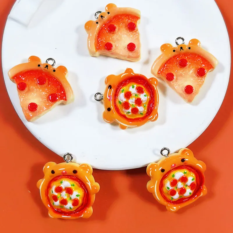 10pcs Animal-Shaped Pizza Bread Resin Charms Funny Jewelry Food Pendant DIY For Earring Necklace Keychain Charm Accessory
