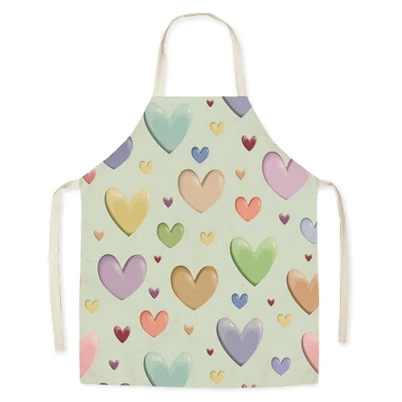 Cartoon Love Linen Work Apron Elements Printed Heart Forming People Kitchen Cooking Sleeveless Waist Apron