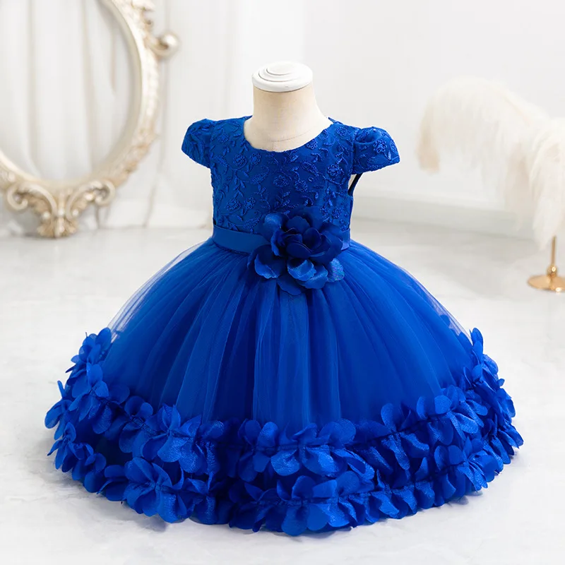 2024 New Summer Children Girls Party Dress for Kids Short sleeve Solid Child Clothes Flower Girl Birthday Princess Dress Dance