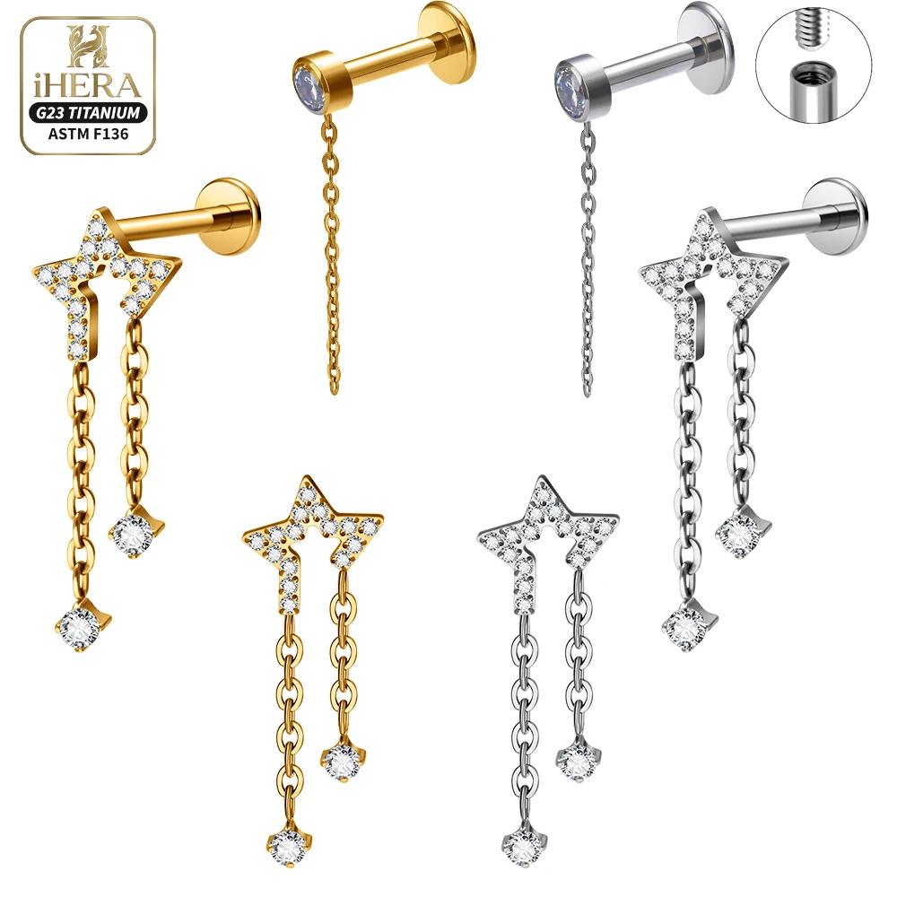 ASTM F136 Titan Funkelnder Stern-Anhänger mit Innengewinde für Lippen-, Knorpel-, Helix- und Ohrläppchen-Piercings – Großhandel für Helix- und Lippenpiercings