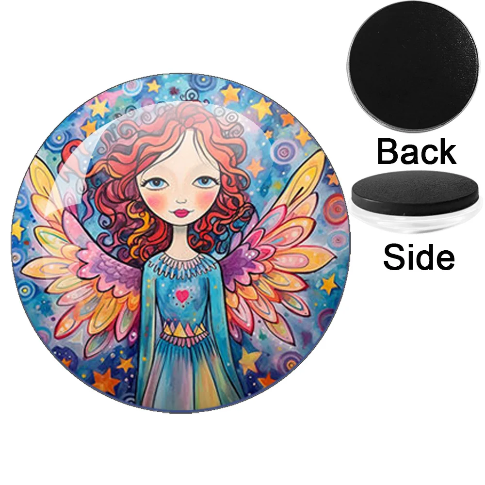 6 Pcs/Set Cartoon Girl Round Glass 25MM-50MM Refrigerator Magnet  Decoration Kitchen, Office Dry Wipe Board/Whiteboard Magnet