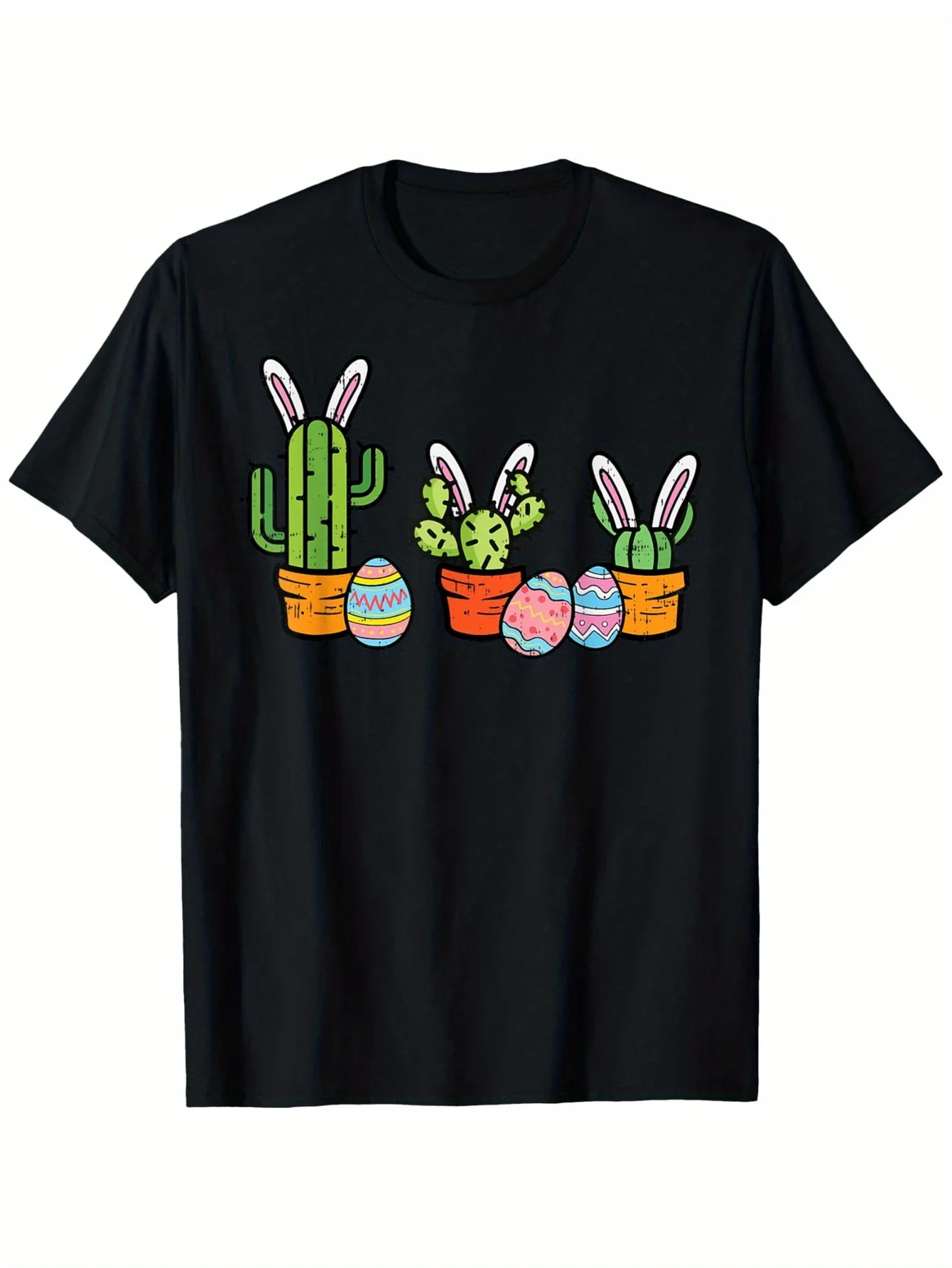 Camiseta Gráfica Divertida de Cactus y Conejitos de Pascua 2026, Camiseta de Manga Corta Informal para Uso Diario, Ropa de Verano Y2K para Mujer