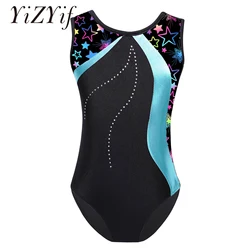 Kid Girls Gymnastic Leotard Sleeveless Patchwork Ballet Dance Bodysuit One Piece Gymnastics Training Stage Performance Costume