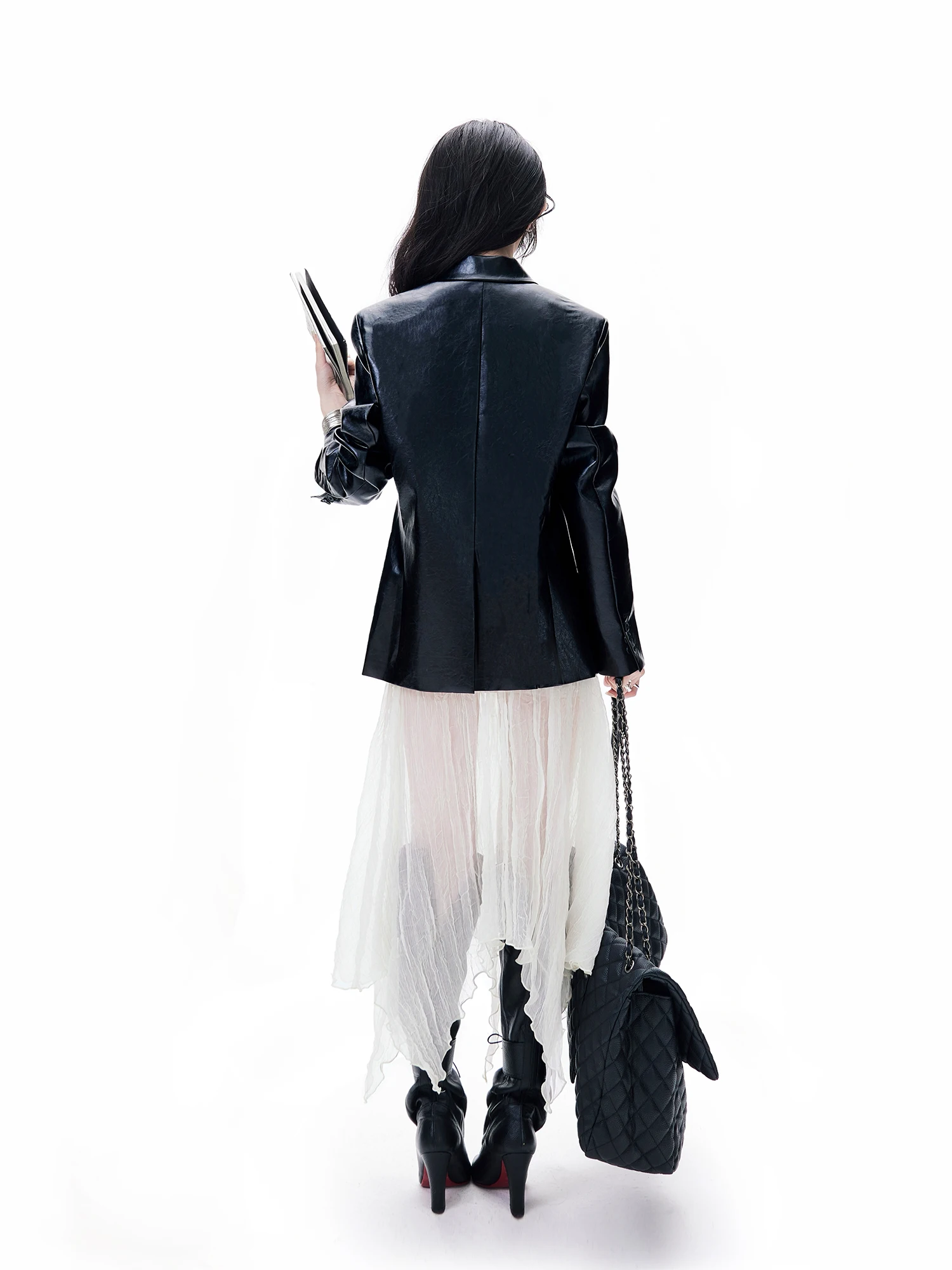 Moderno legal retrô solto com botão único e gola flip Jaet de couro feminino versátil clássico Sle longo casaco Sve para jovem W...