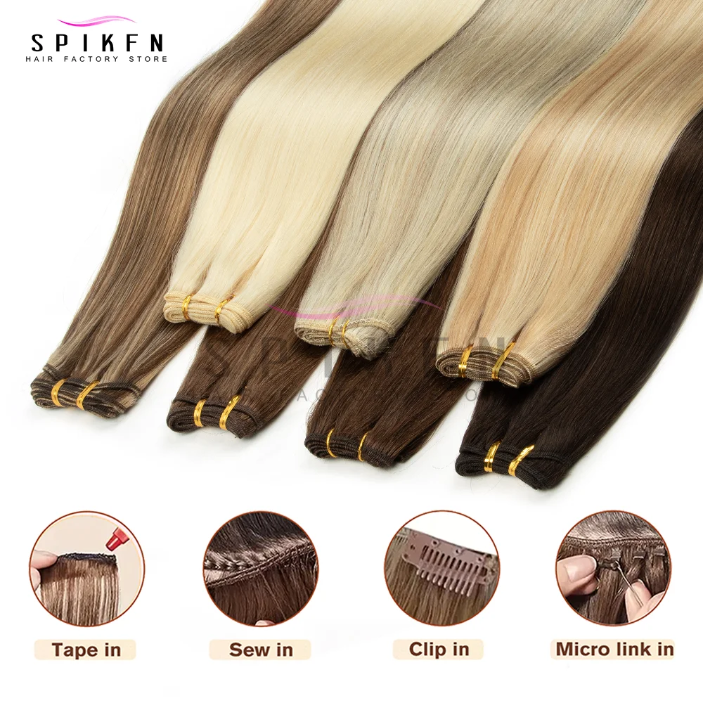 10가지 색상의 인모 엮임 머리카락, 더블 웨프트, 천연 금발 인모 번들 50g, 12-24인치, 내추럴 블랙, 브라운 블론드