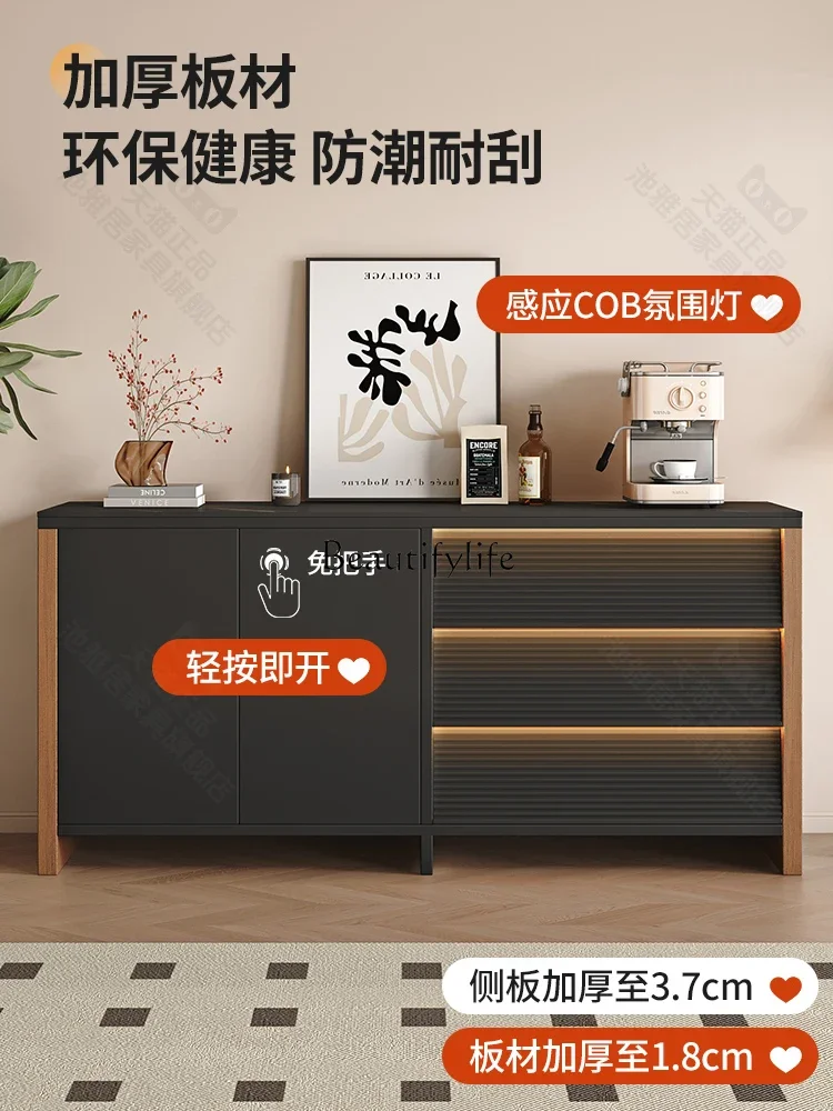 

yj5 Solid Wood Sideboard Cabinet Against The Wall Integrated Storage Italian Minimalist Rock Plate Tea Cabinet