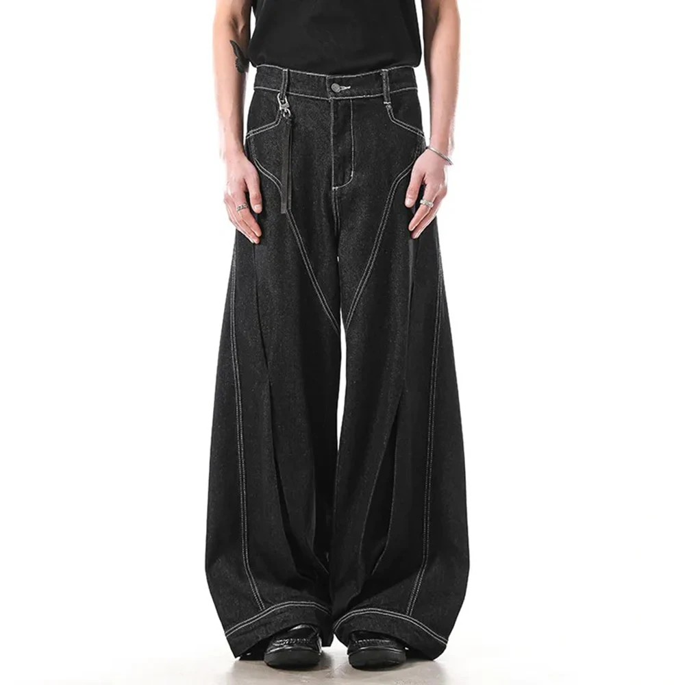 

Мужские однотонные широкие джинсы Scimitar в американском стиле ретро, модный тренд, уличный хип-хоп, свободные дышащие нишевые летние мужские дно