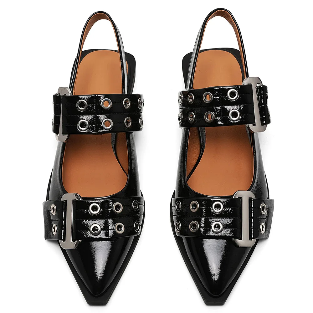 RIBETRINI Fashion Brand New Cover Pointed Toe Flats Back Strap Metal Buckle Design Sandals Dress Leisure All-match Women Shoes