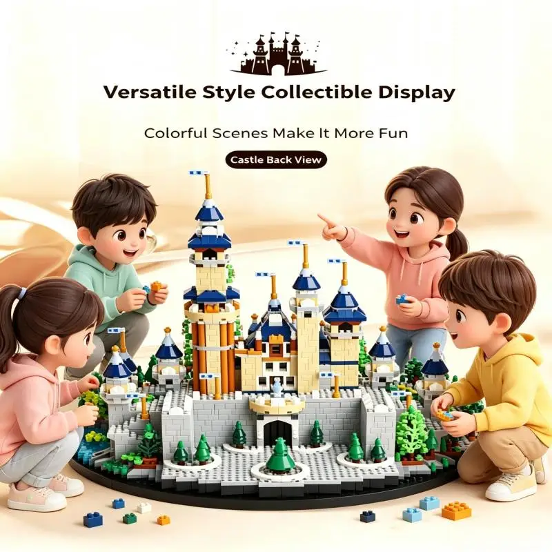 Schloss-Bausteine-Spielzeug, DIY Mini-Ziegelstein-Straßenansicht-Modell eines Prinzessinnenhauses, Geburtstagsgeschenk für Kinder