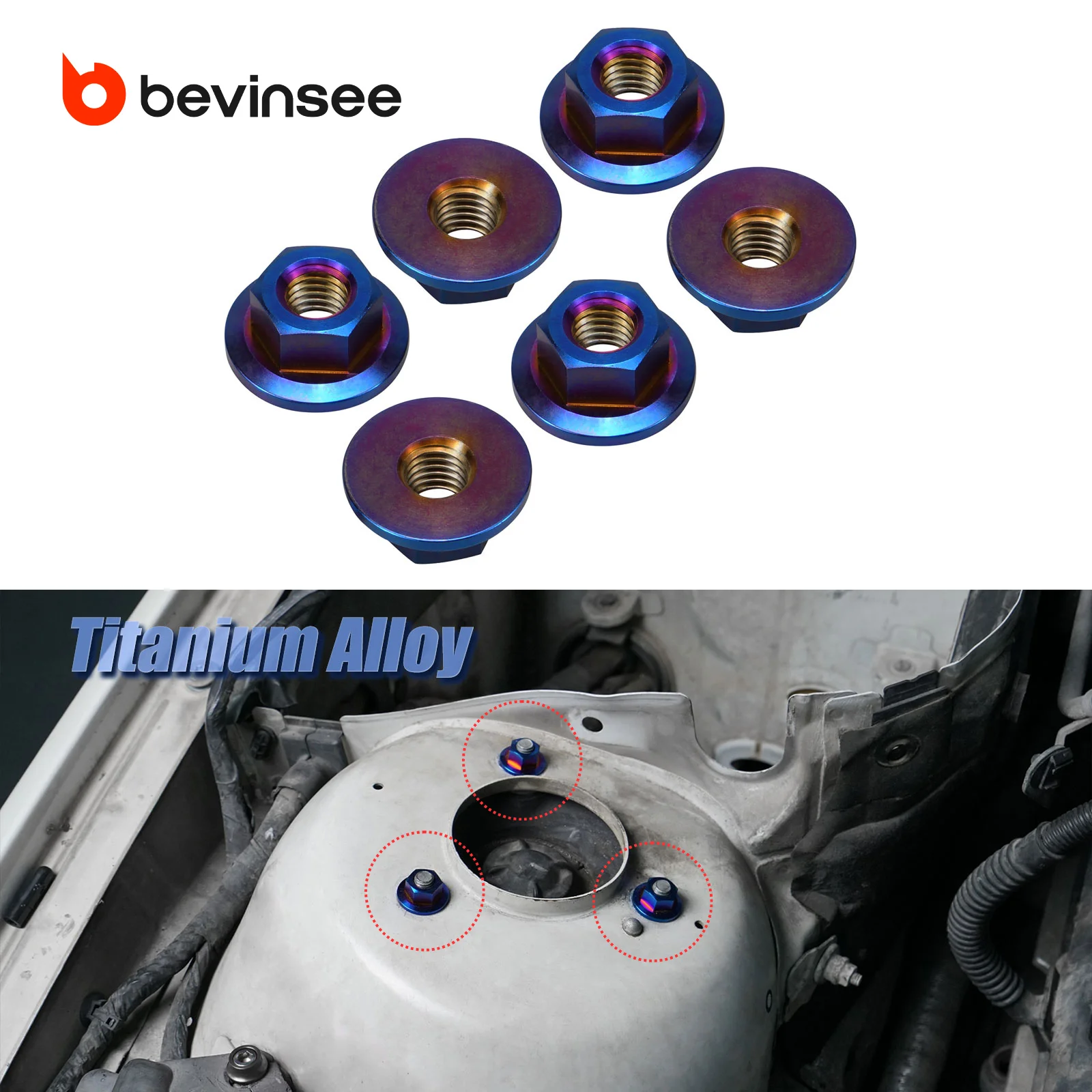 

BEVINSEE Strut Tower Titanium Nuts Upgrade Kit for BMW E90 E91 E92 E93 E46 E81 E82 E87 E88 E60 E61 X1 E84, Replace 31316769731