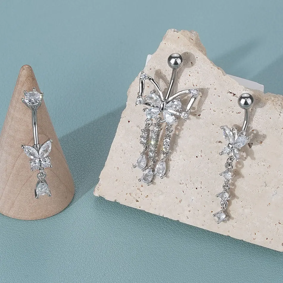 ﻿   1pc piercing de umbigo para mulheres zircão lua borboleta umbigo anel cartilagem umbigo brinco jóias piercing ombligo