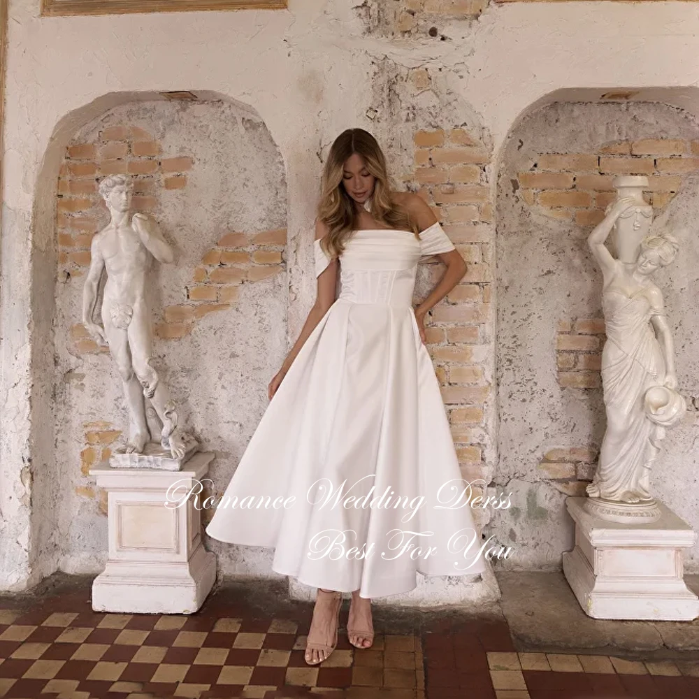 シンプルなプリーツストラップレス A ラインのウェディングドレス 2026 オフショルダー足首までの長さのバックレスブライダルドレス Vestidos De Novia カスタマイズ