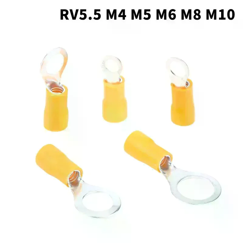 /TPz/RV5.5 M4M5M6M8M10 Yellow 12-10AWG Ring Crimp Terminal Insulated Electrical Cable Wire Connector 10/50 Pcs