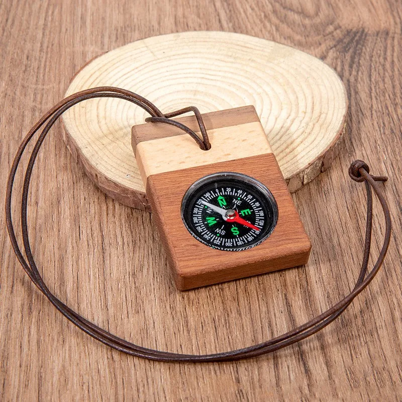 Wooden Compass Pendant Portable Gifts Science Experiment Toys for Children Outdoor Camping Hiking Travel Compass Christmas Gifts