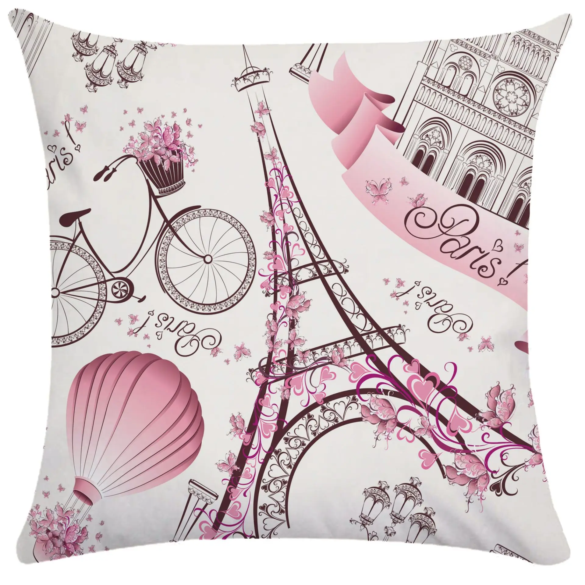 Pillow Covers Decorative Paris Tower Pillowcase Bicycle Hot Air Balloon Pillows Case for Living Room Aesthetics Sofa Bed 18x18