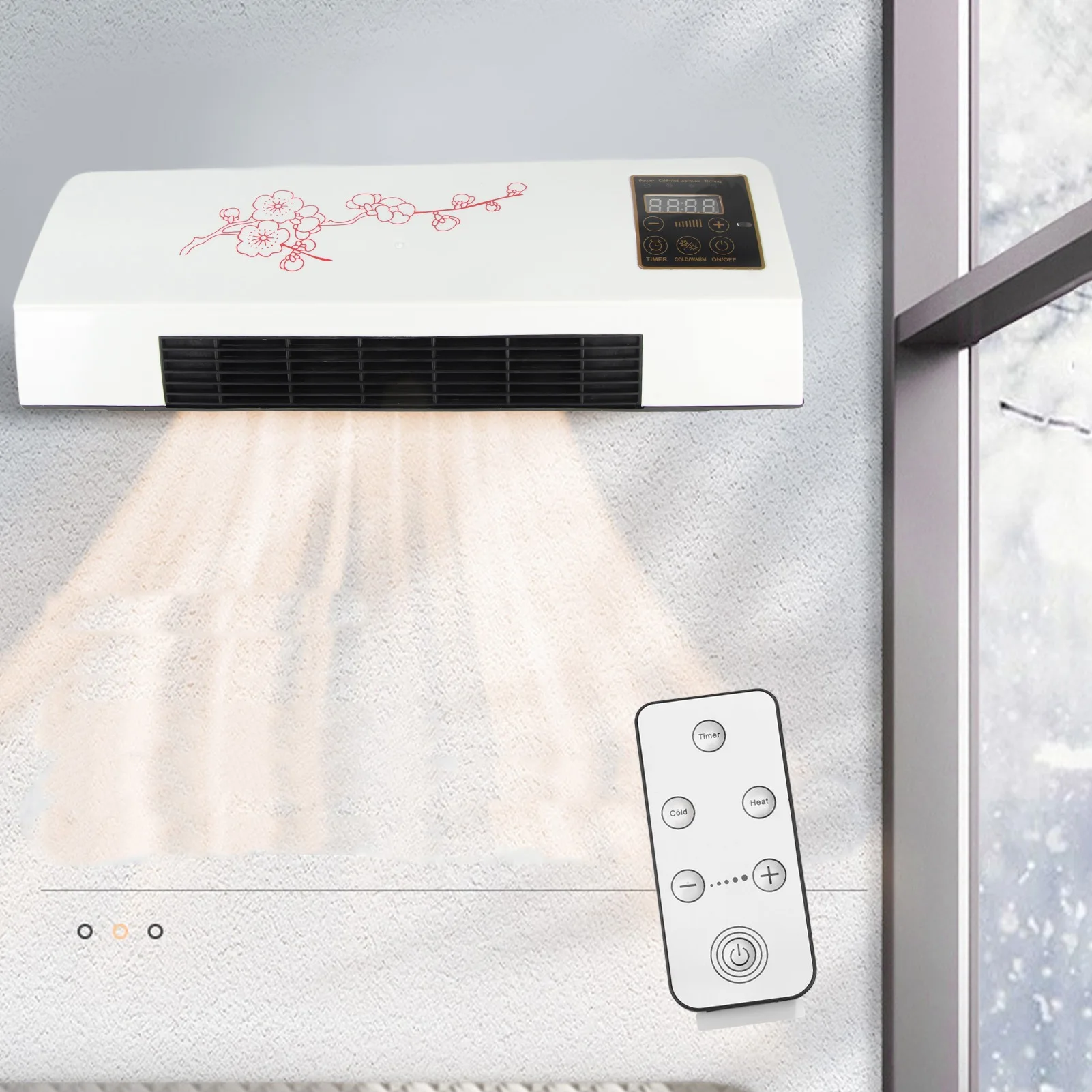 Air Heater Fan Electric Air Conditioner Fan Wall Mount Easy  Temperature  Timer Heating and Cooling Fan Electric Heating Fan