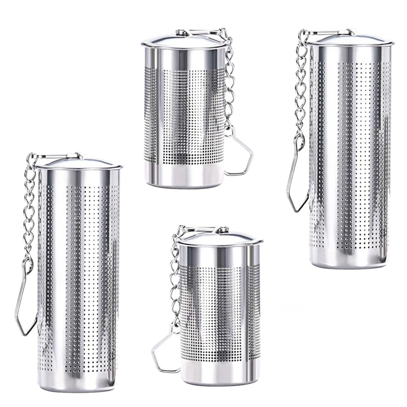 Colador de té de acero inoxidable con gancho de cadena, 4 piezas de infusores para té suelto, filtro de té con tapa, colador de té grande duradero