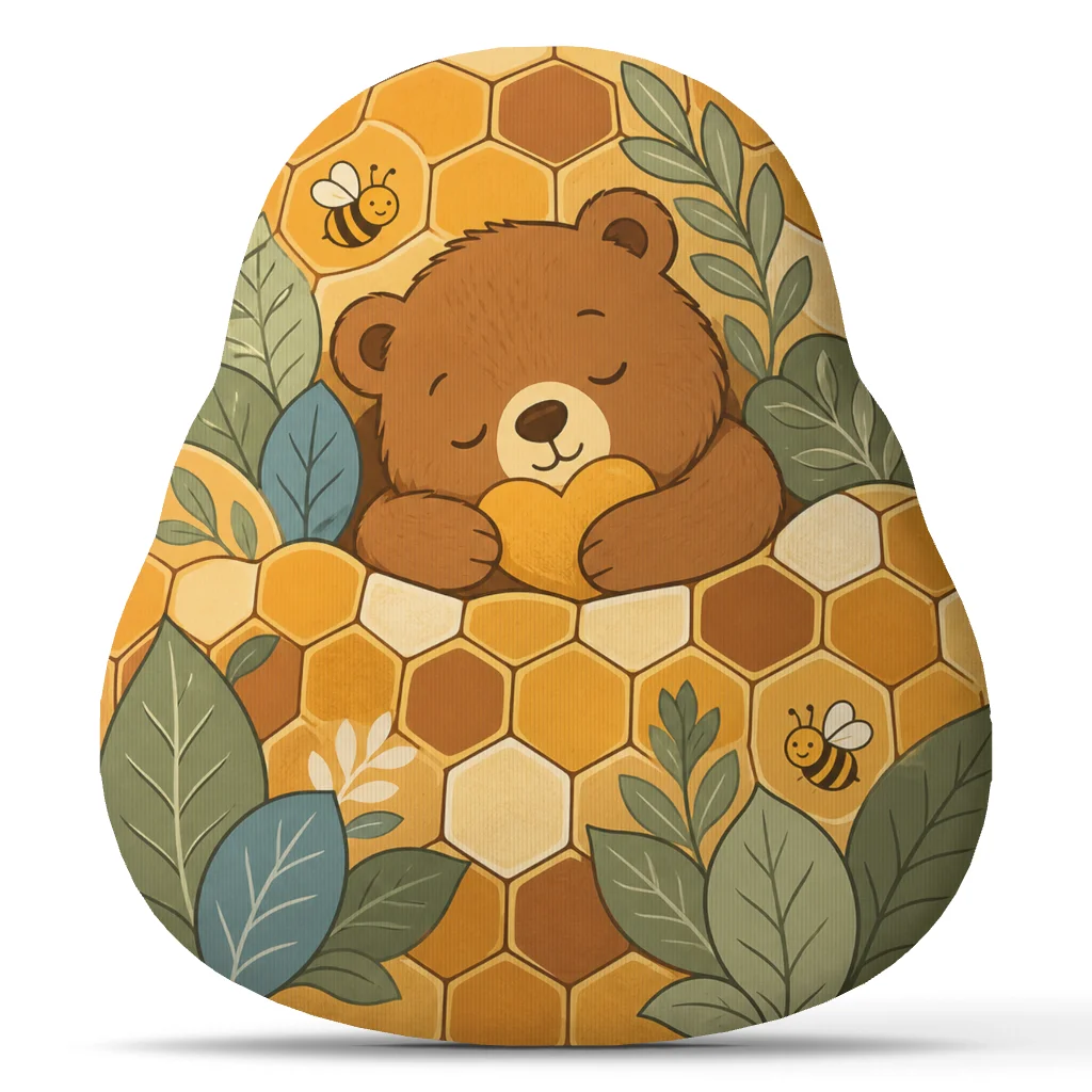 Sleeping Bear Honeycomb Plush Pillow Cute Woodland Bee Cushion Irregular Stuffed Throw Pillow Nursery Bedroom Decor Gift
