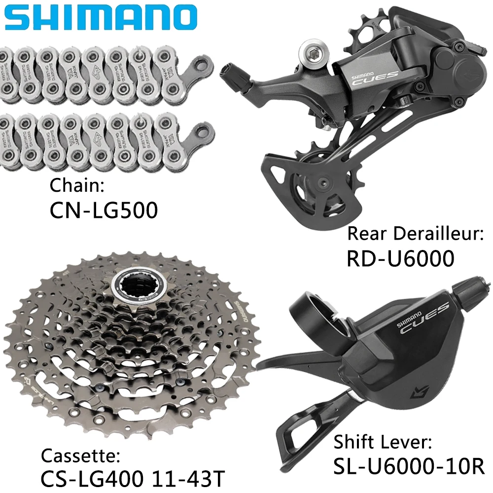 SHIMANO CUES U6000 10 سرعة MTB Derailleur أطقم الدراجة الجبلية LG300 LG400 43T 48T كاسيت CN-LG500 سلسلة قطع غيار الدراجات الأصلية