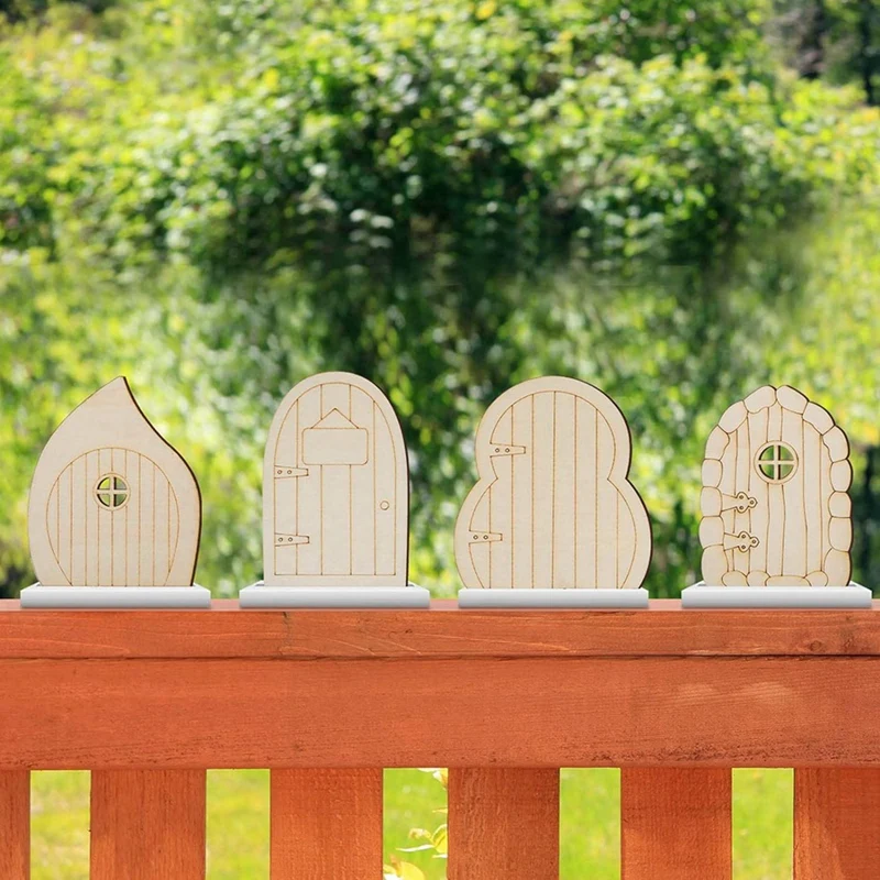 【HOT】96 Pcs Fairy Door Wooden Garden Doors Craft Mini Window Fairy House Kit Unfinished Miniature Door Unpainted Fairy Window