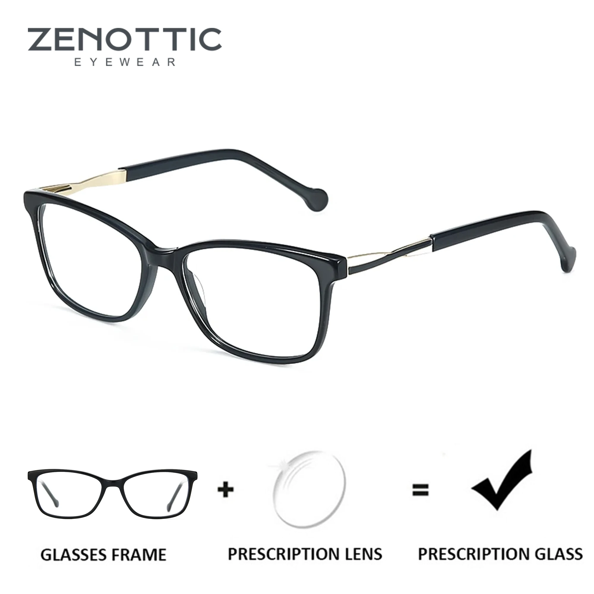 ZENOTTIC Italian Design Acetate Women Prescription Glasses Myopia/Progressive Eyewear Square Optical Eyeglasses BT3307