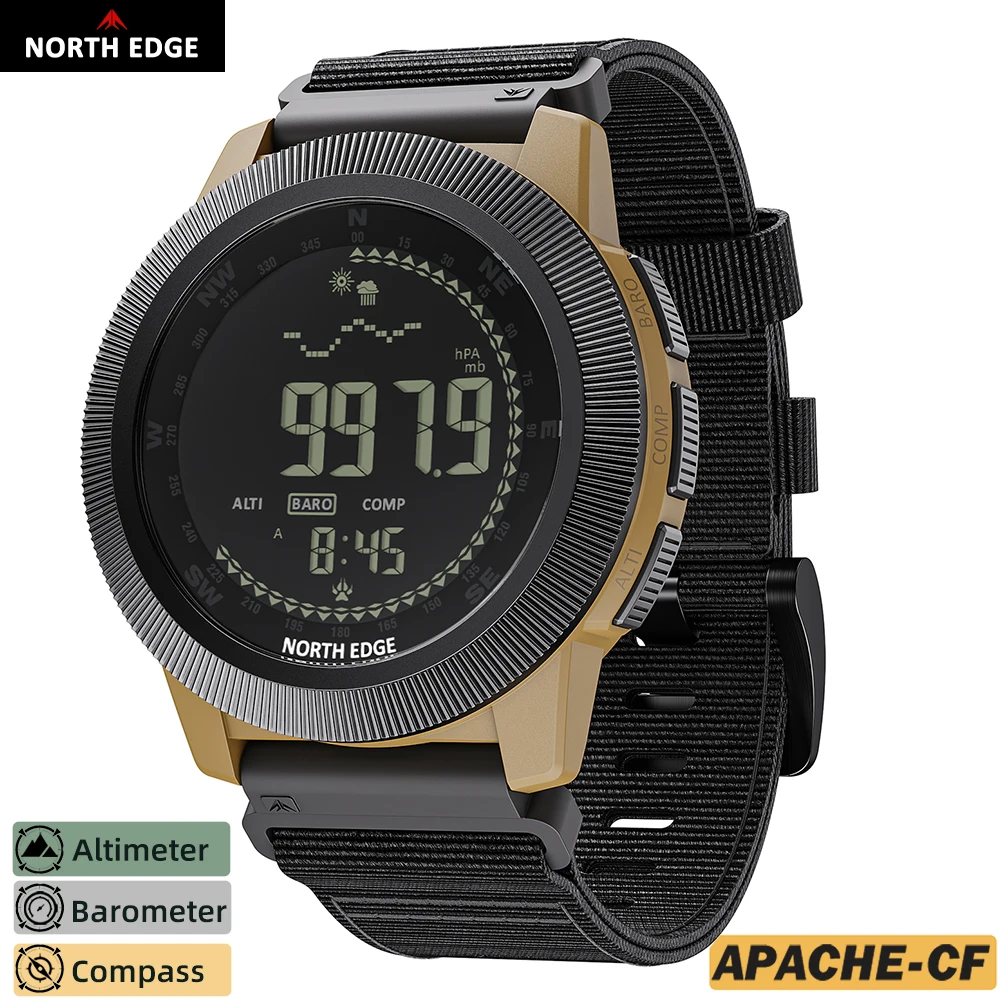 NORTH EDGE APACHE-CF Men Digital Watch Outdoor Sports 50M Waterproof Running Swimming Altimeter Barometer Compass Watch For Men