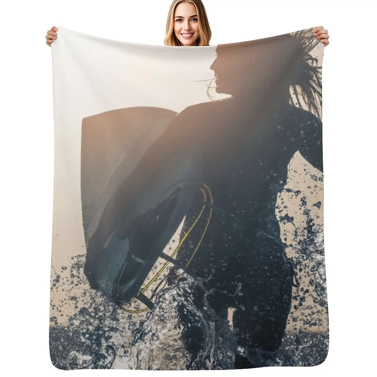 

Sexy surfer girl - sunset beach surfergirl graphic Throw Blanket Multi-Purpose Shaggy Blankets