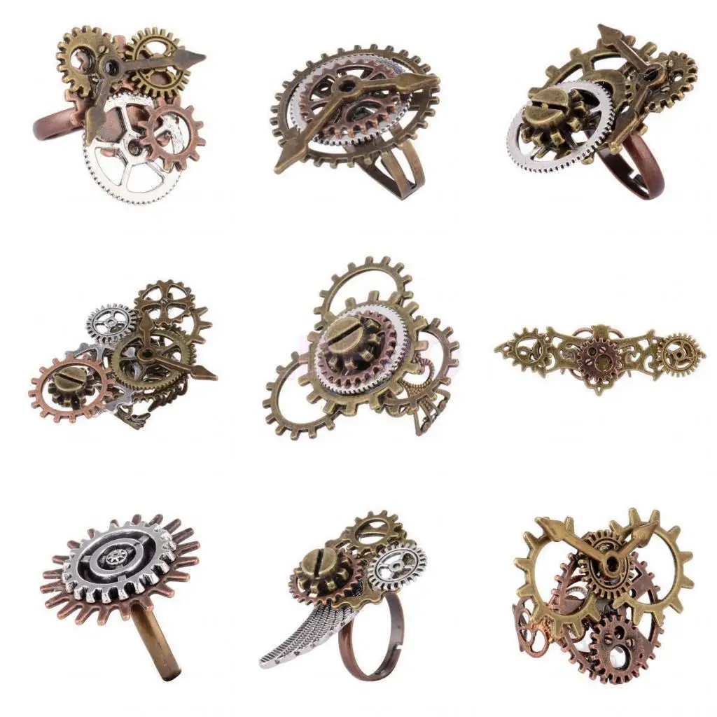 Alloy Steampunk Jewelry Ring Adjustable Design Watch Part Gear Themed Ring for Creative Style