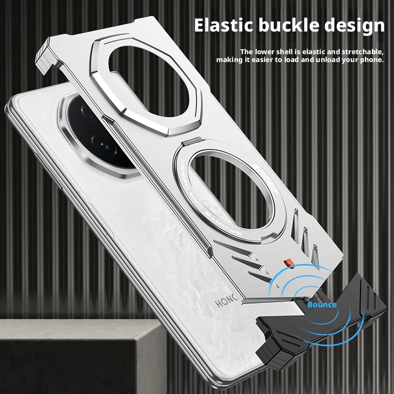 For Honor Magic V5 Magic V3 Case Borderless Aluminum Metal Snap Magnetic Rotating Stand Supercar Design Bumper Frame Cover