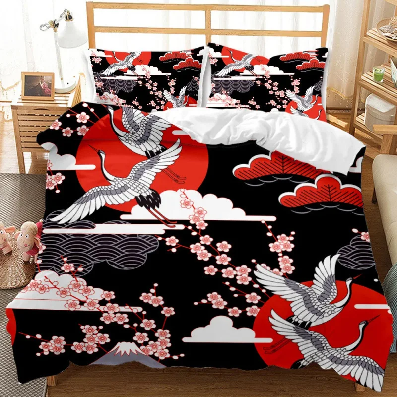 Japanese style Duvet Cover Pillowcase 3D pattern Ukiyo-e Wave Bedding Set Adult Bedroom Decoration Single Double Large Size