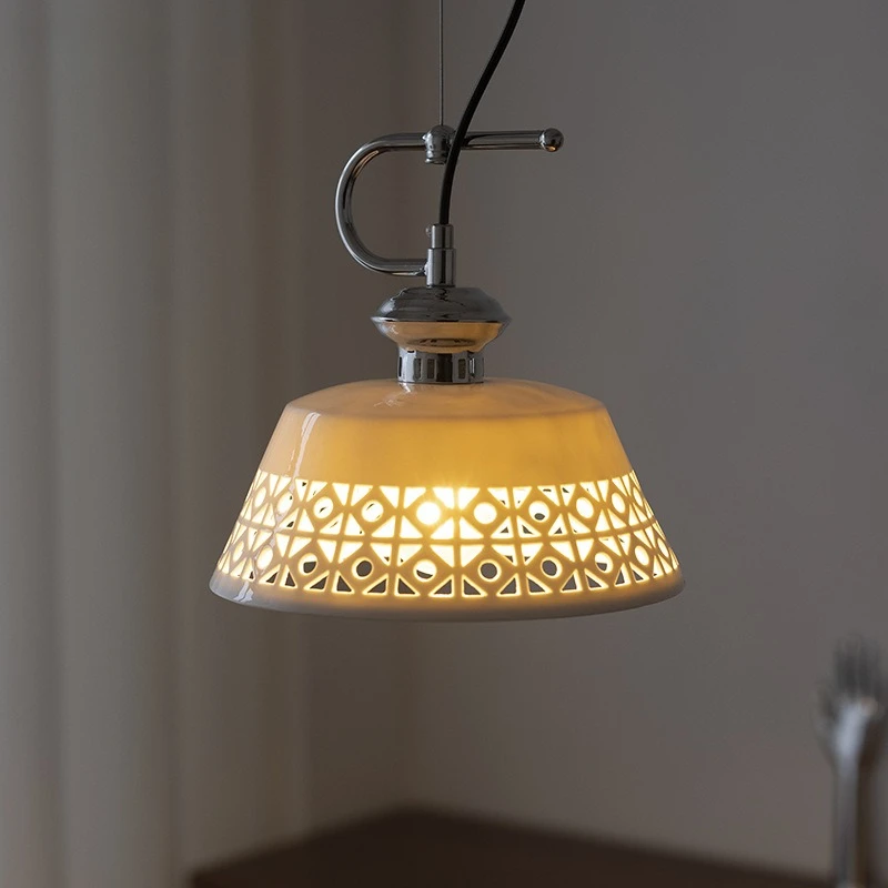 Hollow-out Ceramic Pendant Light, Nordic Vintage Style Lighting Fixtures for Bedroom Bedside Hallway Balcony Dining Room