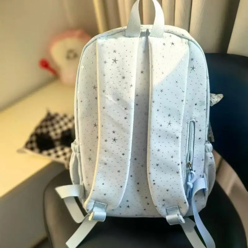 Damen-Schultaschen aus Segeltuch mit mehreren Taschen, Tagesrucksack mit Schleifenanhänger, Laptop-Rucksäcke – Detail 3