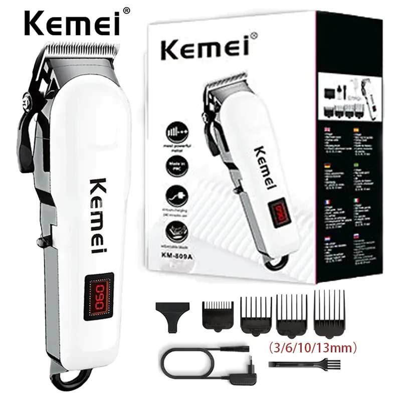 

KEMEI Professional Men's Rechargeable Hair Clipper LCD Wireless Electric Shaver Styling Tool Carbon Steel Cutting Head KM-809A