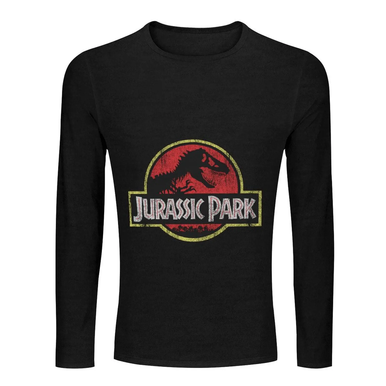 Jurassic Park Classic Retro Red Distressed Logo Long T-Shirt man clothes black t shirts T-shirt men