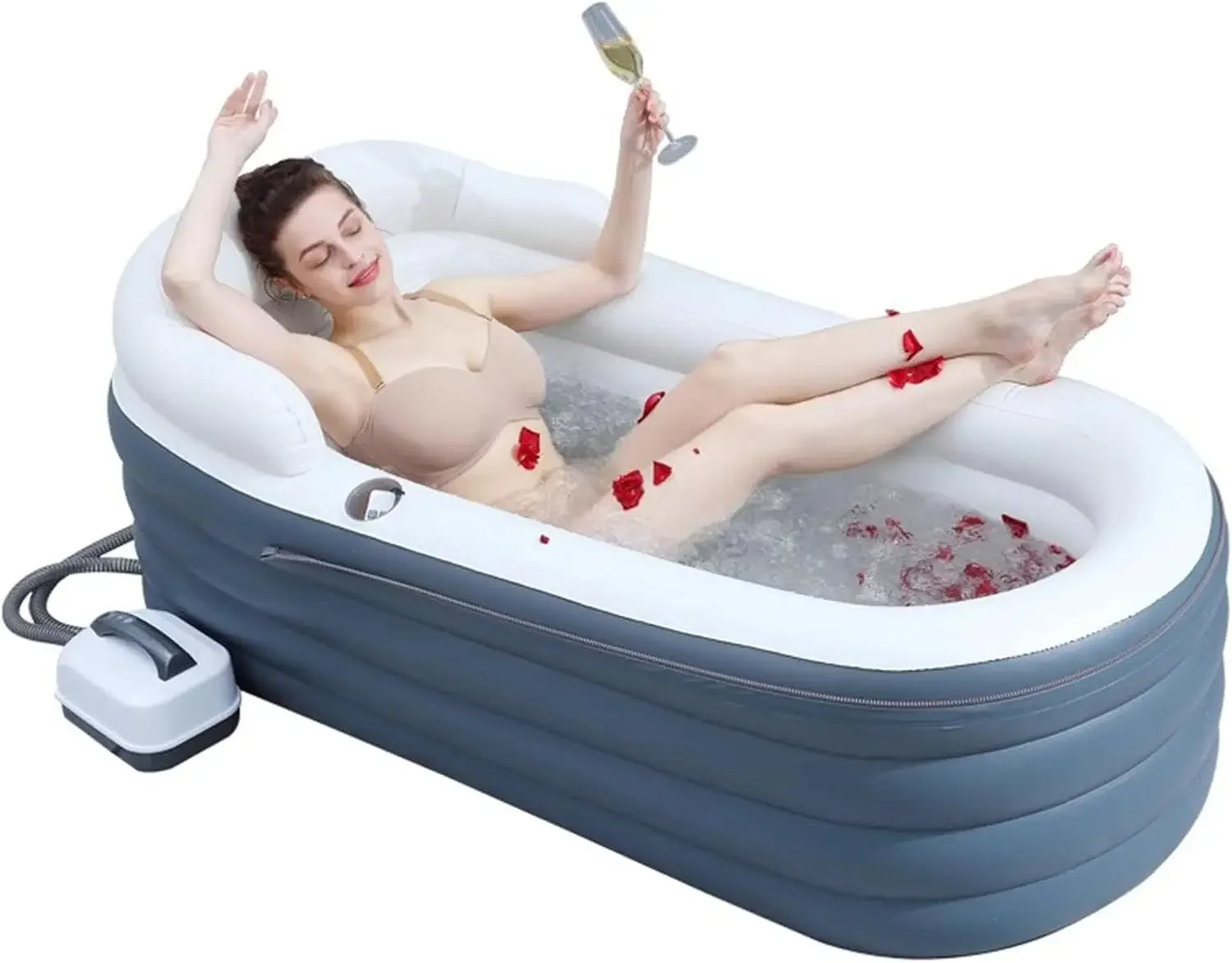 Inflatable Bathtub, Whirlpool Bath Mat, Foldable Surf Massage Bathtub, 108 Bubble Jets, 6 Intensity Levels & 6 Color Lights (167