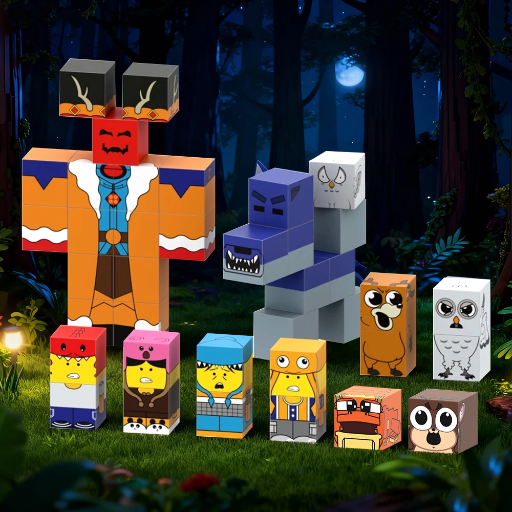 99 Nächte im Wald, Actionfiguren, magnetische Blöcke, STEM, pädagogische Magnetfliesen, kreatives Gebäudespielzeug, Geschenk für Kinder, Weihnachten