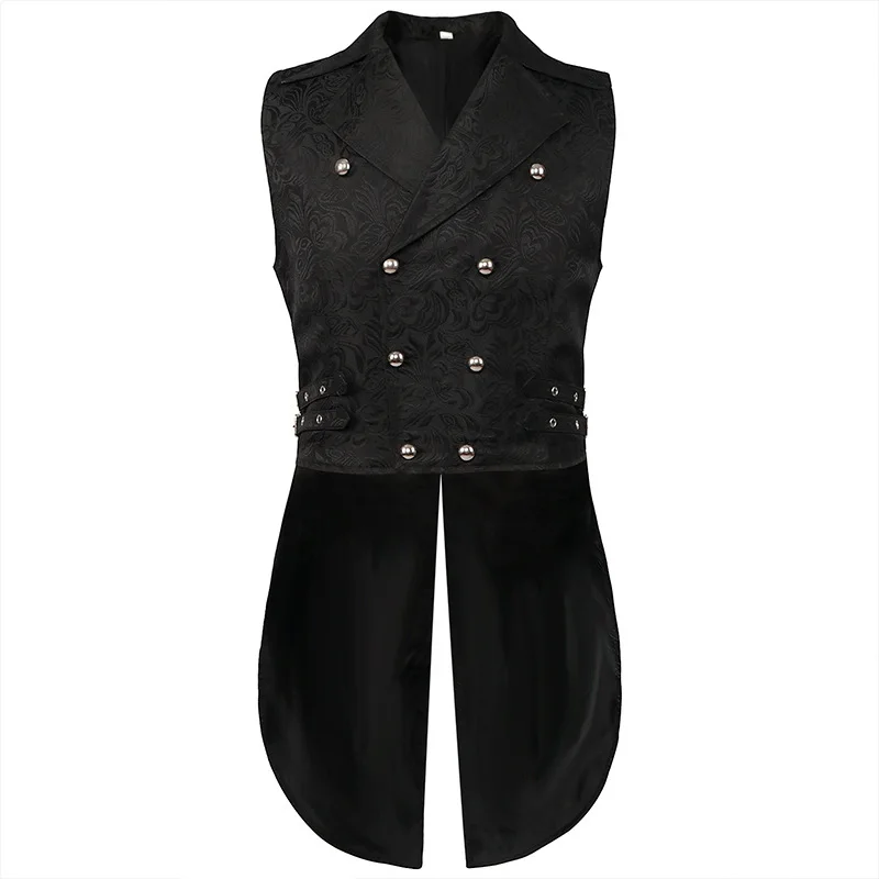 #4872 Black Red Vintage Outerwear Vest Waistcoat Men Punk Streetwear Stage Costumes Split Joint Sleeveless Swallowtail Vest