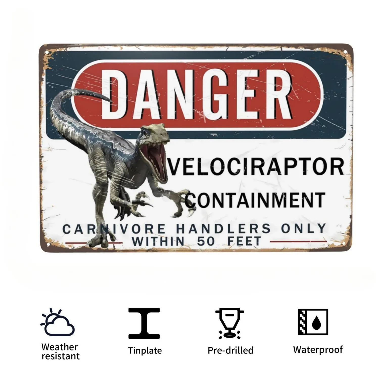 Letrero de Metal "perardo de choque eléctrico de alto voltaje, contención de Velociraptor de peligro", letrero
