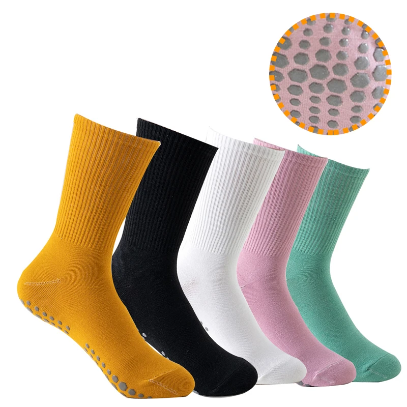 Anti-Slip Grip Cotton Socks Yoga Pilates Trampoline Women Socks Adult Silicone Floor Foot Massage Ankle Socks Marathon Running