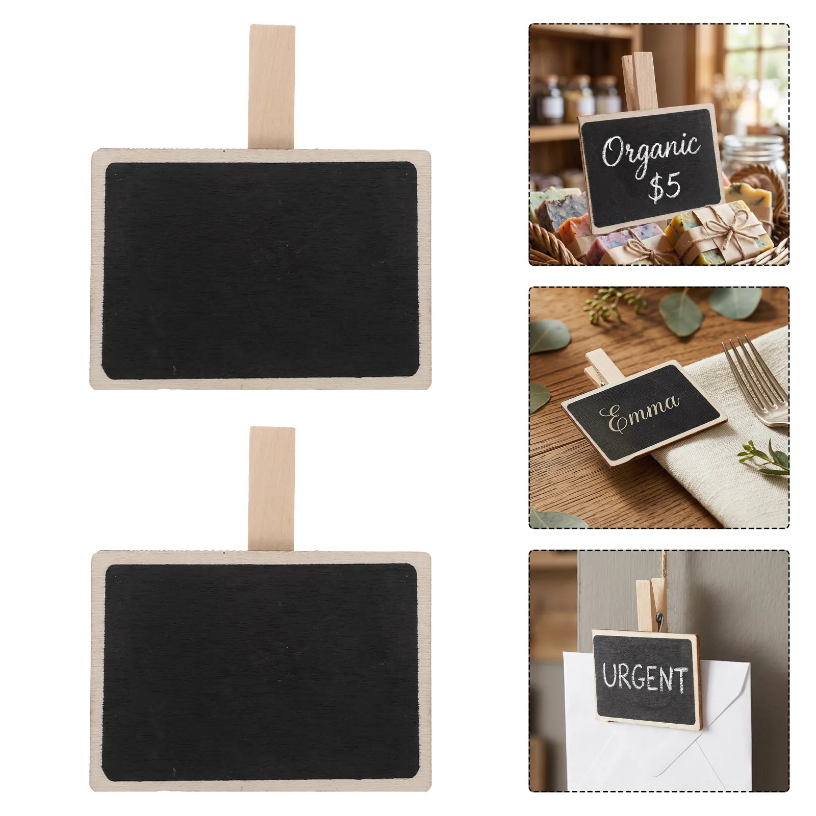 30Pcs Mini Wooden Chalkboard Clip Reusable Small Blackboard Signs Food Labels Party Wedding Retail Price Tags Memo Photo Clips