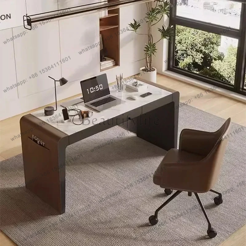 

46Desk designer premium light luxury desk Italian minimalist saddle leather computer desk