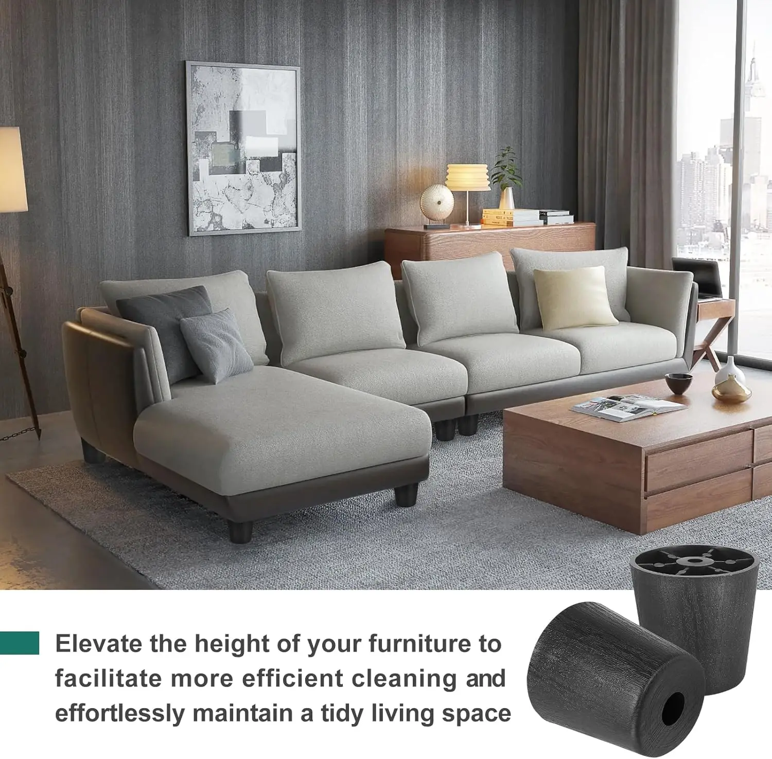 أرجل أثاث بلاستيكية سوداء مقاس 2 بوصة، أرجل أريكة مدببة مستديرة، أرجل بديلة لأريكة طاولة الأريكة والأثاث