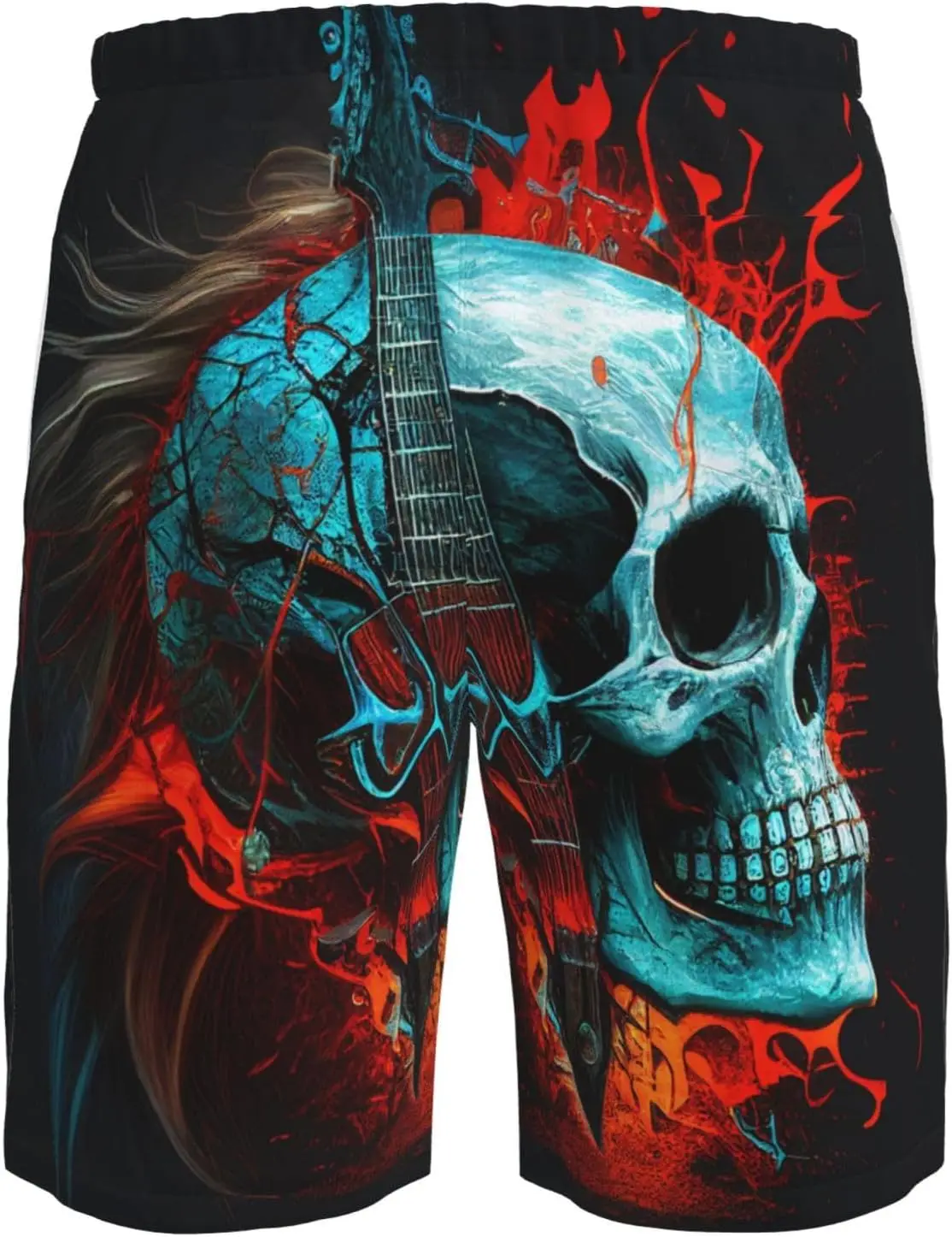Skull Music Rock Heavy Metal Vintage Mens Swim Trunks Swim Board for Teen Shorts Surf Swimming Beach Trunks Large
